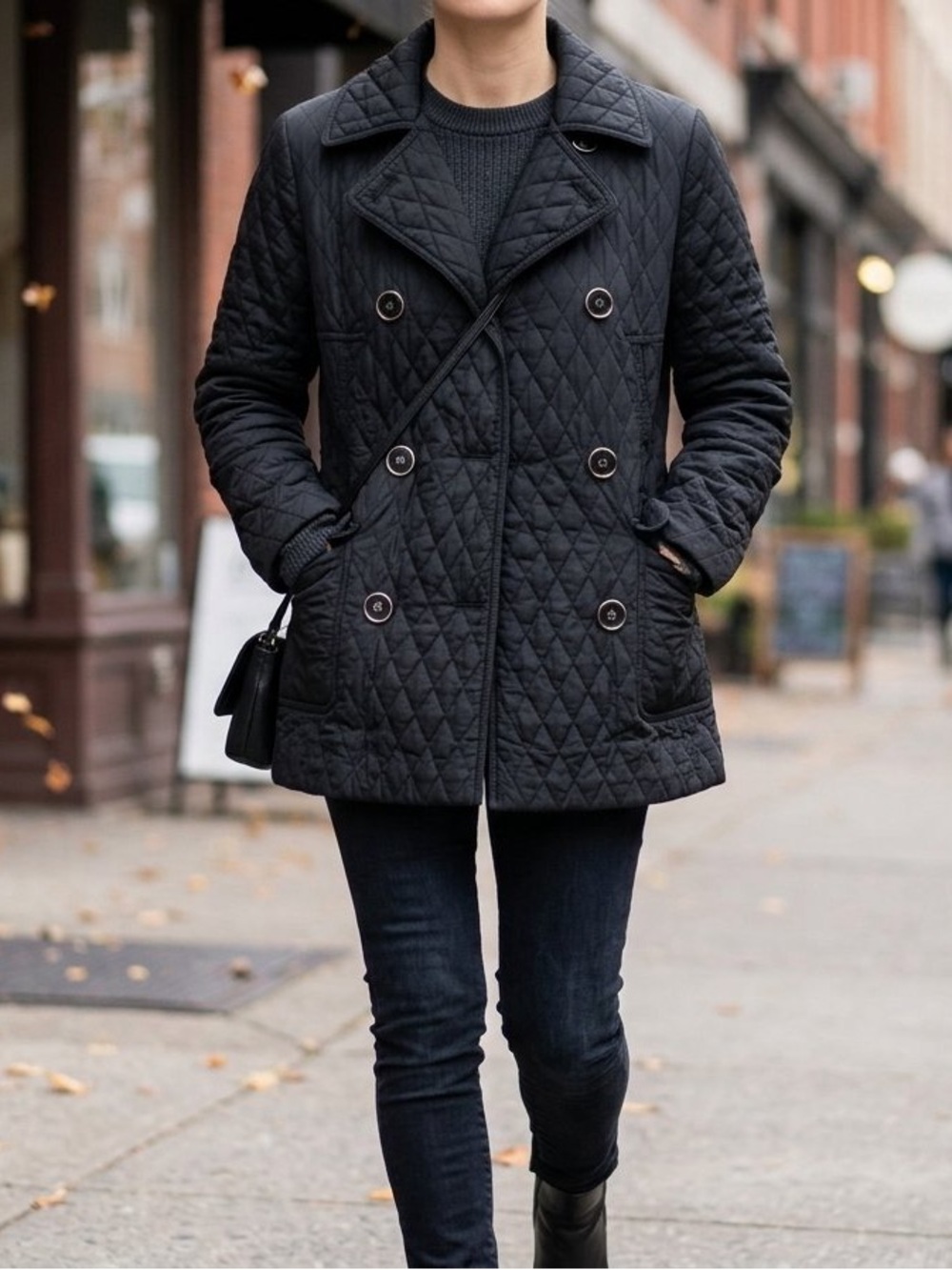 Kate Hill Black Quilted Button-Front Puffer Jacket